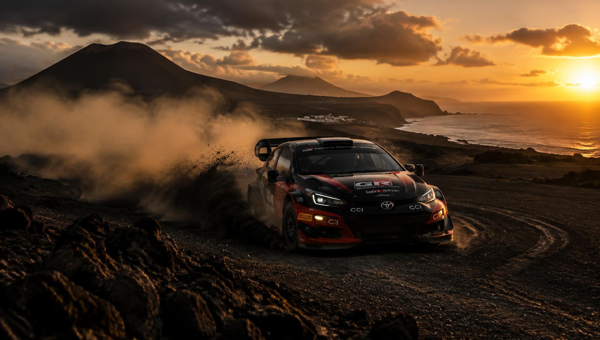 Coche de rally en un tramo canario